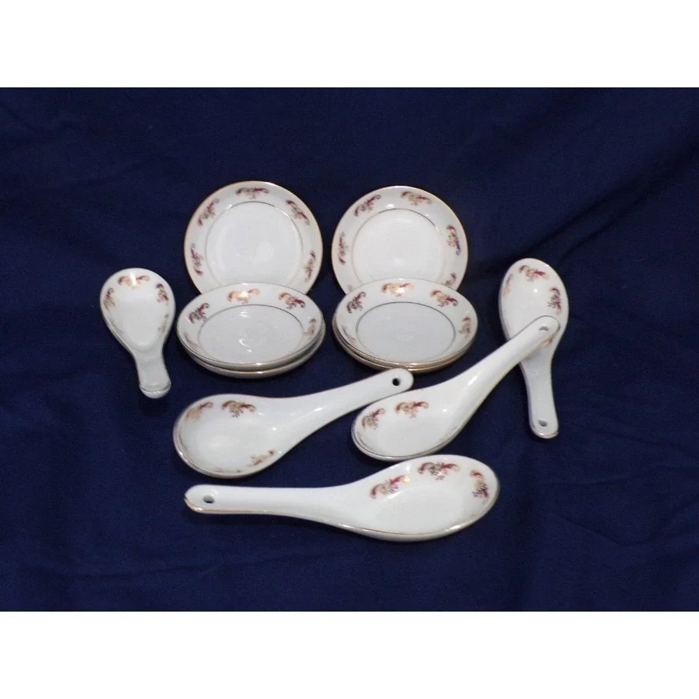 Vintage Tatung Bone China Dinnerware Dipping‎ Bowl & Spoons 10 Piece Set